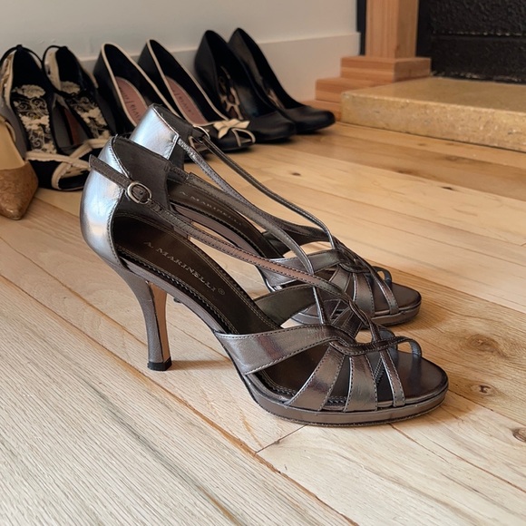 A. Marinelli Pewter Silver Strappy Heels Sz 7.5 - Picture 14 of 14
